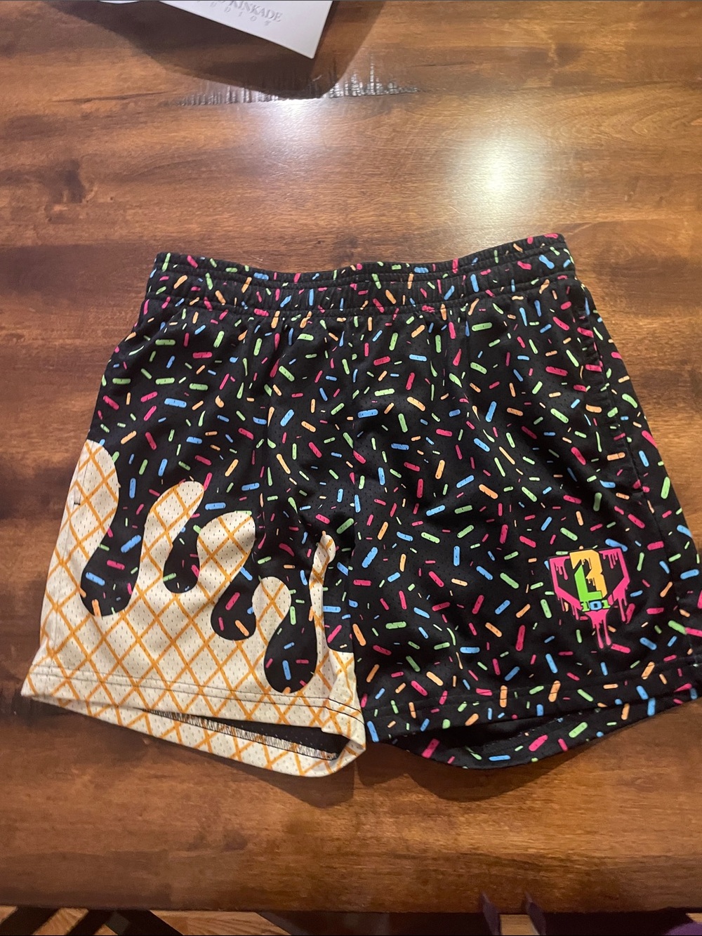 Baseball Lifestyle 101 Men's Shorts with Ice Cream Cone and sprinkle design